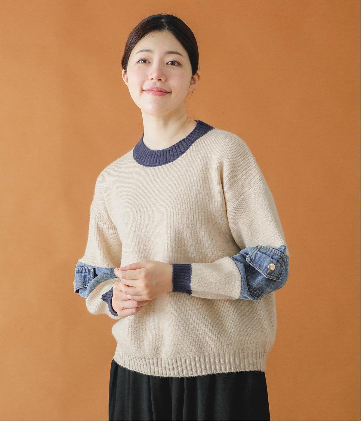 配色ニットデニムプルオーバー(ナチュラル-F)
