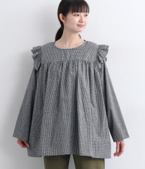 起毛miniギンガムチェック肩フリルシャツ