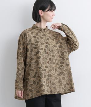 リーフ柄ミニ襟シャツ(チャコール-F)