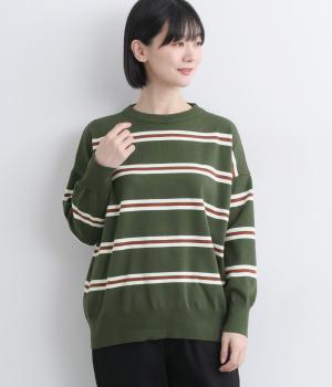 ボーダーニットプルオーバー(カーキ-F)