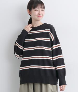 ボーダーニットプルオーバー(ブラック-F)