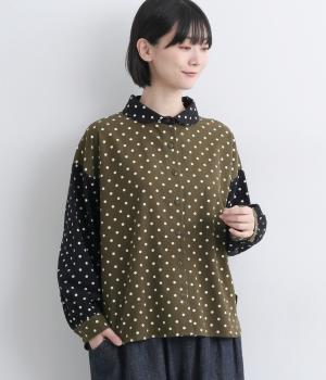 起毛ドット丸襟シャツ(ブラウン×ブラック-F)