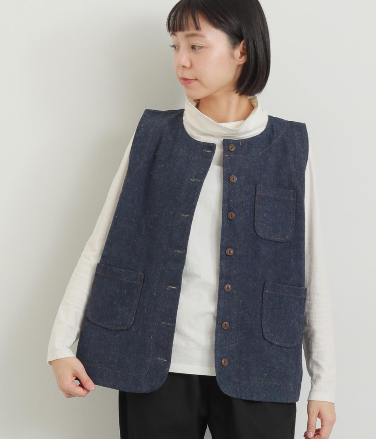 起毛デニムたくさんポケットベスト(ネイビー-F)