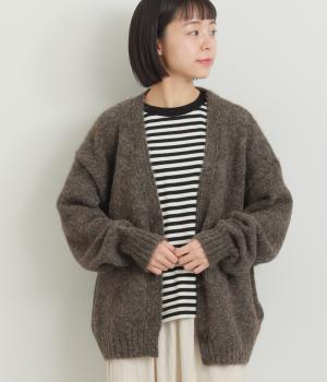 無地ふわふわニットBIGカーディガン(ダークブラウン-F)