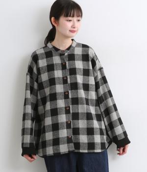 ブロックチェックリブ付きシャツ(ブラック&グレー×ブラックリブ-F)