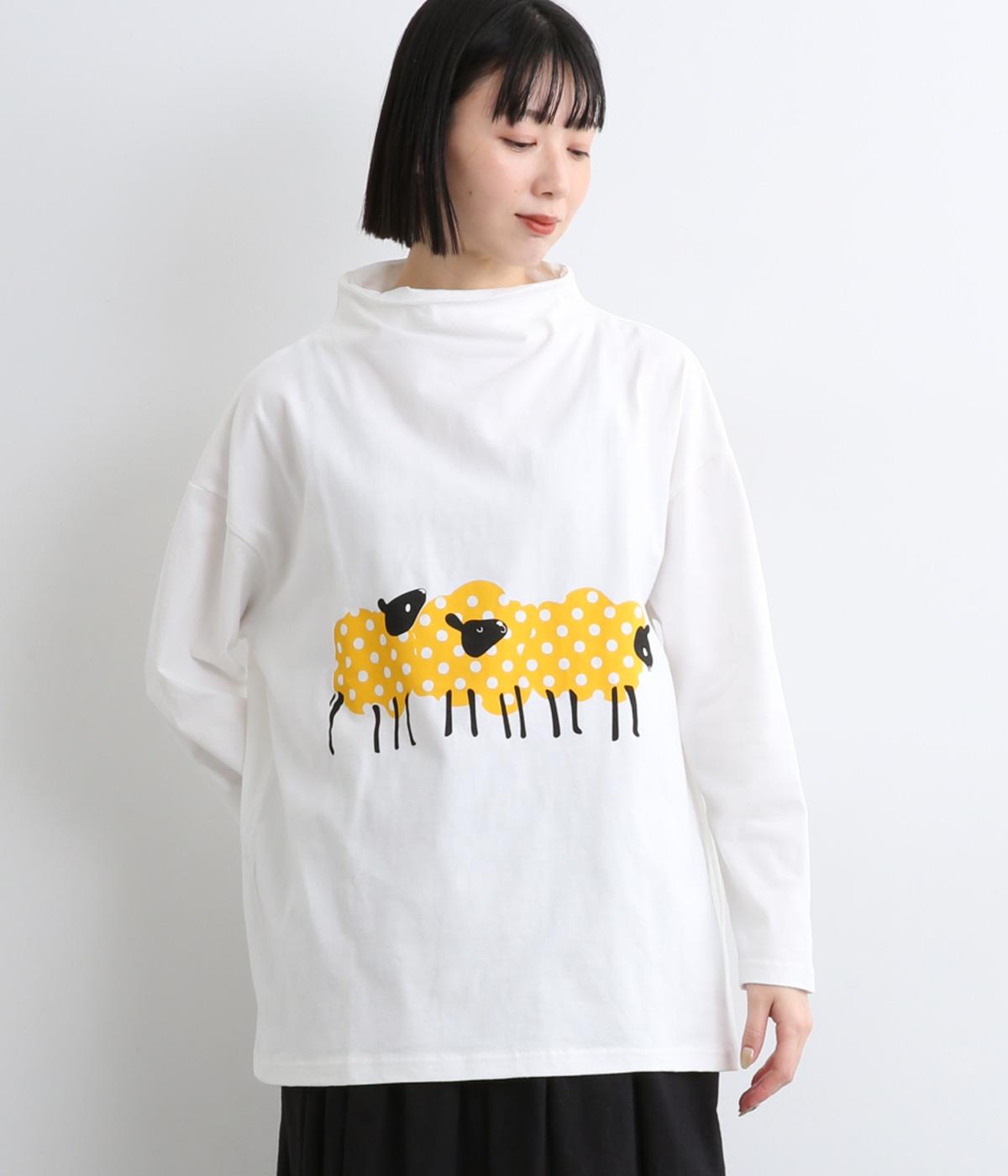 プリントTシャツ集まる羊(ホワイト-F)