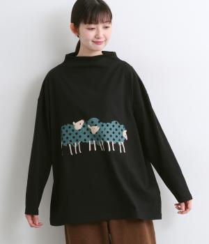 プリントTシャツ集まる羊(ブラック-F)