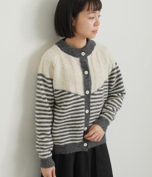 ケーブル×ボーダーニットカーディガン(ブラック系-F)