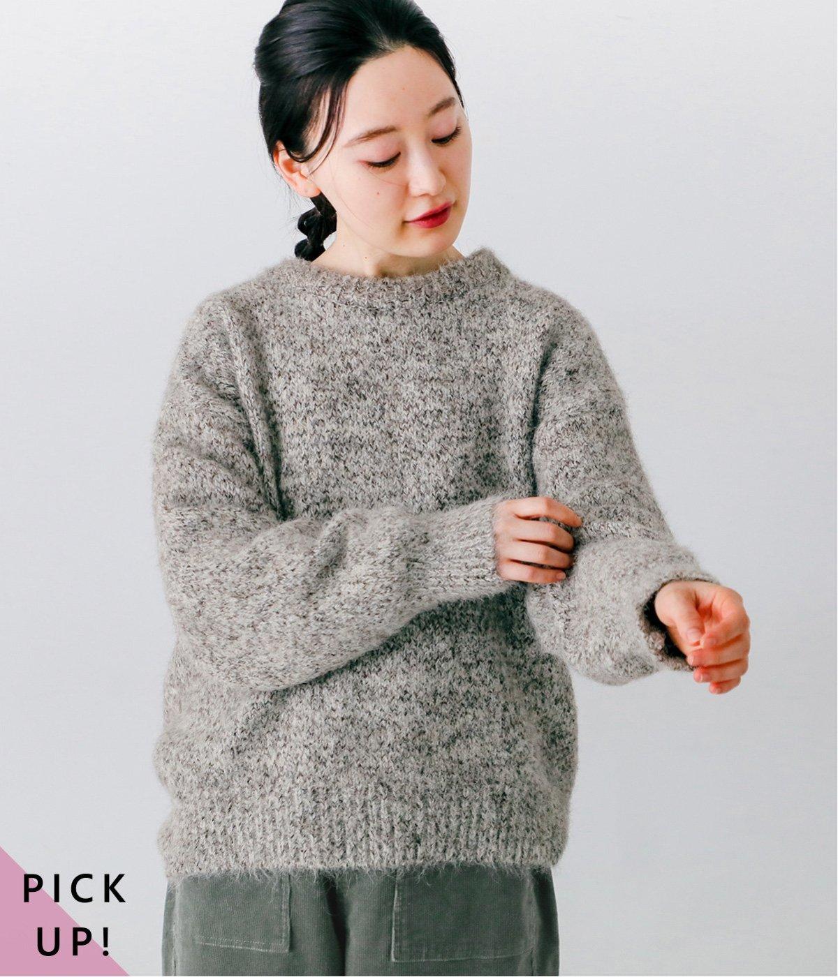 無地ふわふわニットネップBIGプルオーバー(ベージュ系-F)