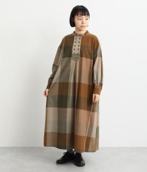 BIGチェックウエスト前立てワンピース(カーキ-F)