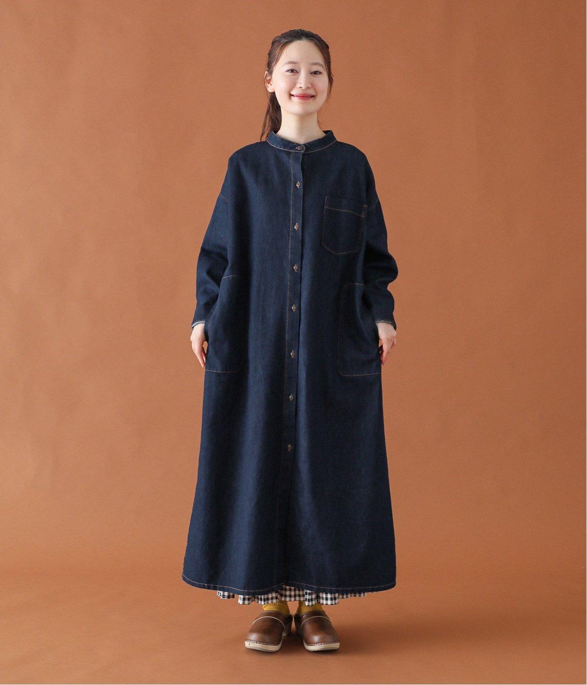 やわらかデニムロングコート風ワンピース(ワンウォッシュ-F)