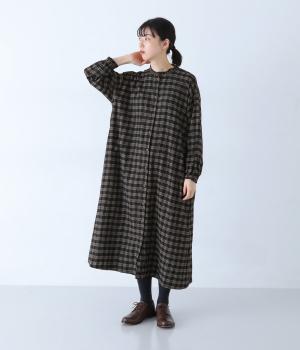 起毛ナチュラルチェックフリルカラーワンピース(ブラック-F)