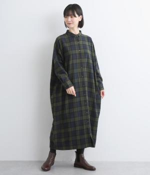 起毛BIG チェックミニ襟ロングワンピース(ブラックウォッチ-F)