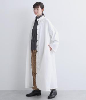 布帛襟レース袖太ワンピース(ホワイト×ホワイト-F)