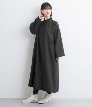 布帛襟レース袖太ワンピース(ブラック×ブラック-F)