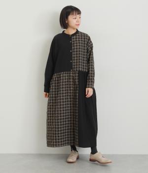 切り替えギンガムワンピース(ブラック×ブラック-F)