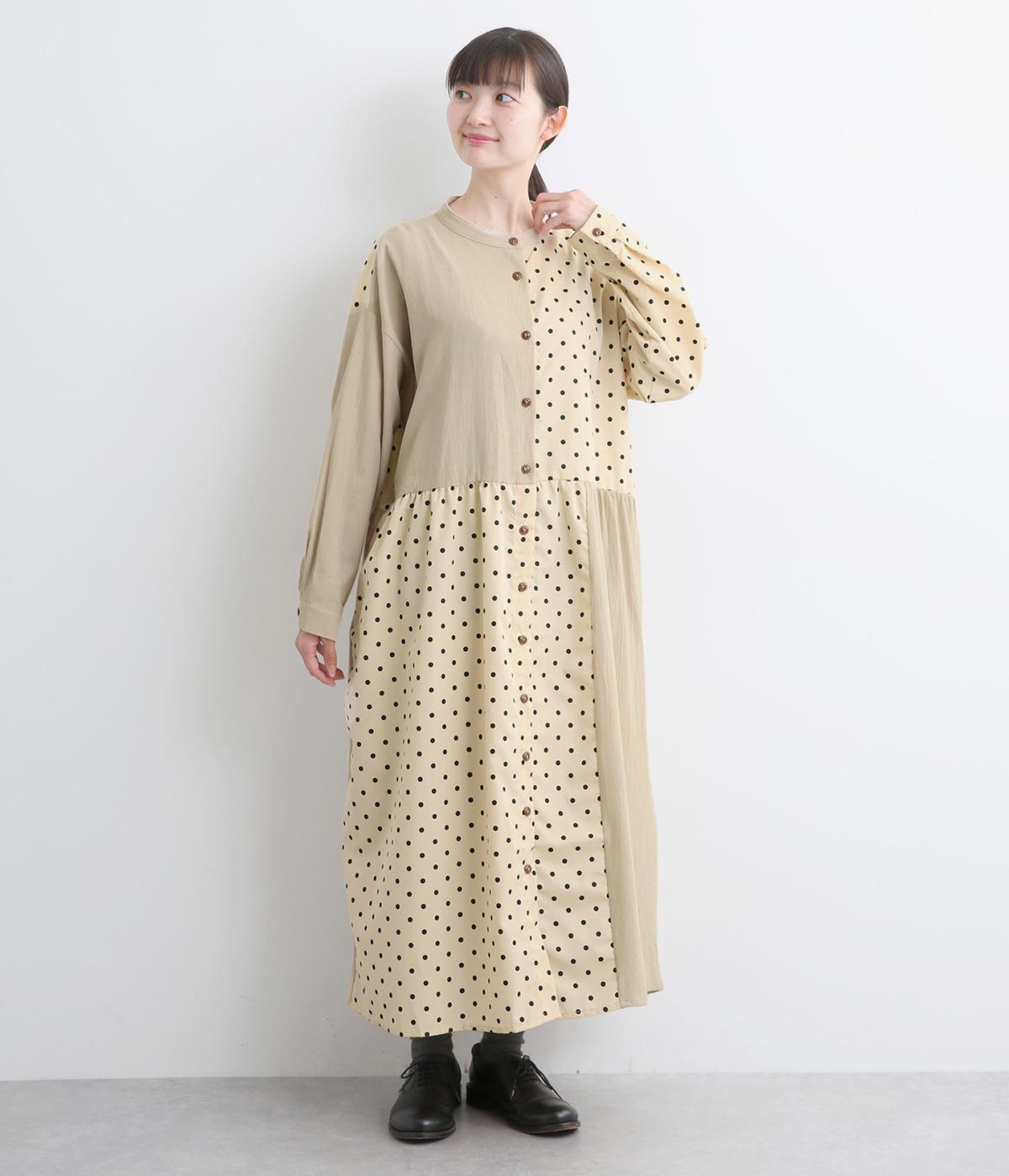 切り替えドットワンピース(ナチュラル×ナチュラル-F)
