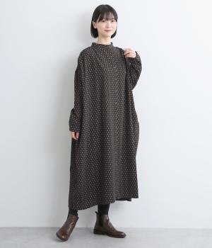 しましまドットたっぷりギャザーワンピース(ブラック-F)