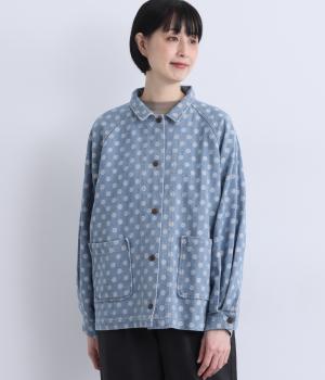 ドットデニムオーバーカラーオールジャケット(ネイビー-F)