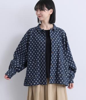 ドットデニムオーバーカラーオールジャケット(ワンウオッシュ-F)