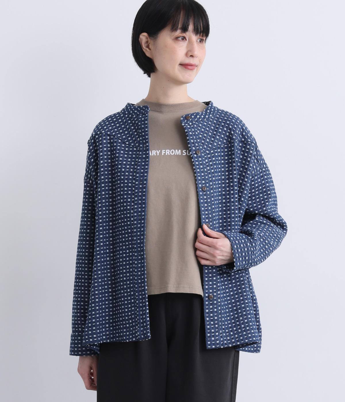 ステッチデニム　変形肩ネックジャケット(ネイビー-F)