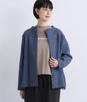 ステッチデニム　変形肩ネックジャケット(ネイビー-F)