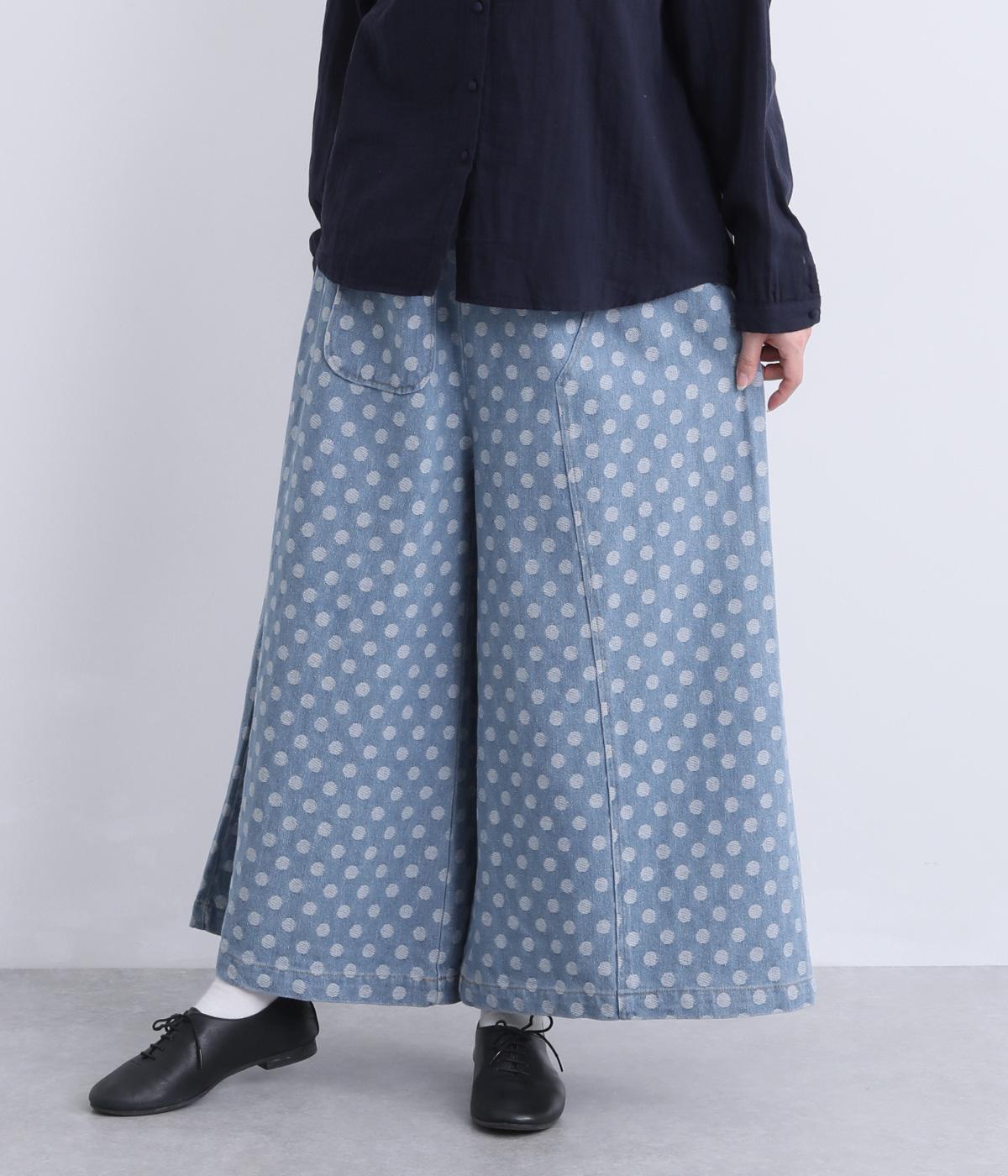 ドットデニム　デザインキュロットパンツ(ネイビー-F)