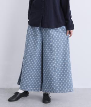 ドットデニム　デザインキュロットパンツ(ネイビー-F)