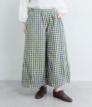 もこもこギンガム　裾タックビッグパンツ