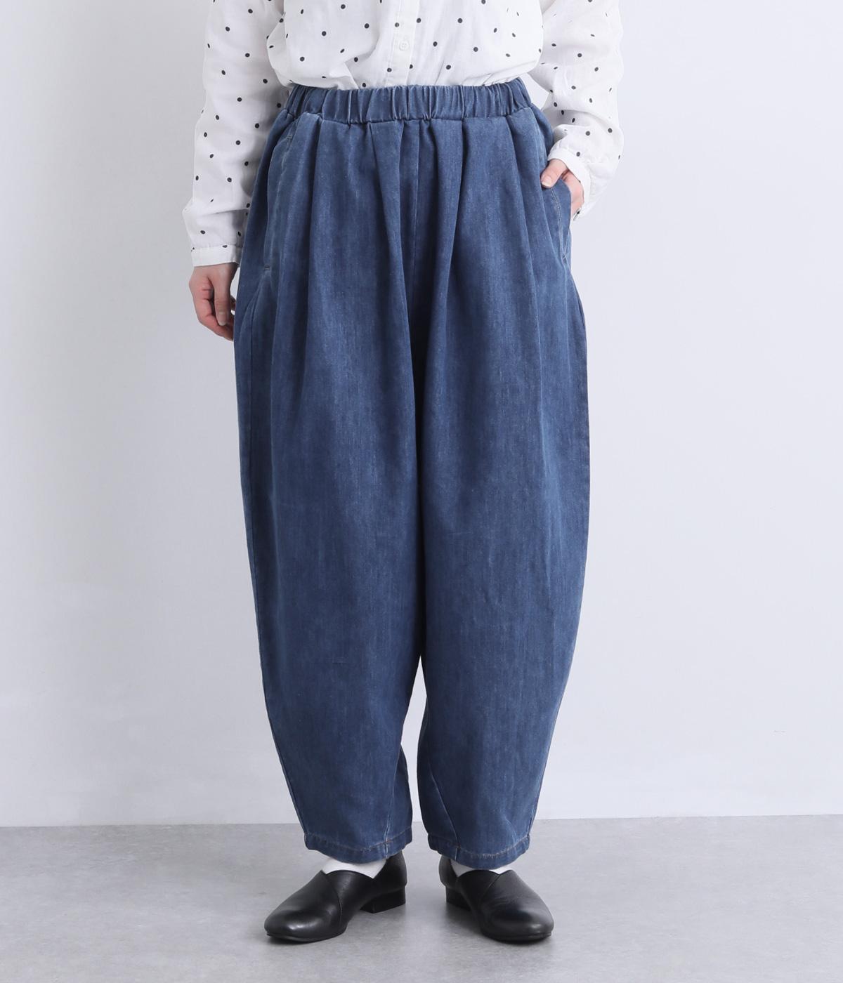 柔らかデニム　ダボットパンツ(ブルー-F)