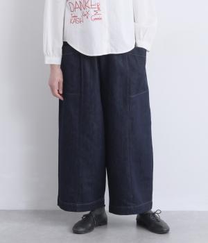 柔らかデニム　脇ポケットゆるりパンツ(ワンウオッシュ-F)