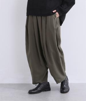 コットンリネン　配色ポケットダボットパンツ(カーキ×ブラック-F)