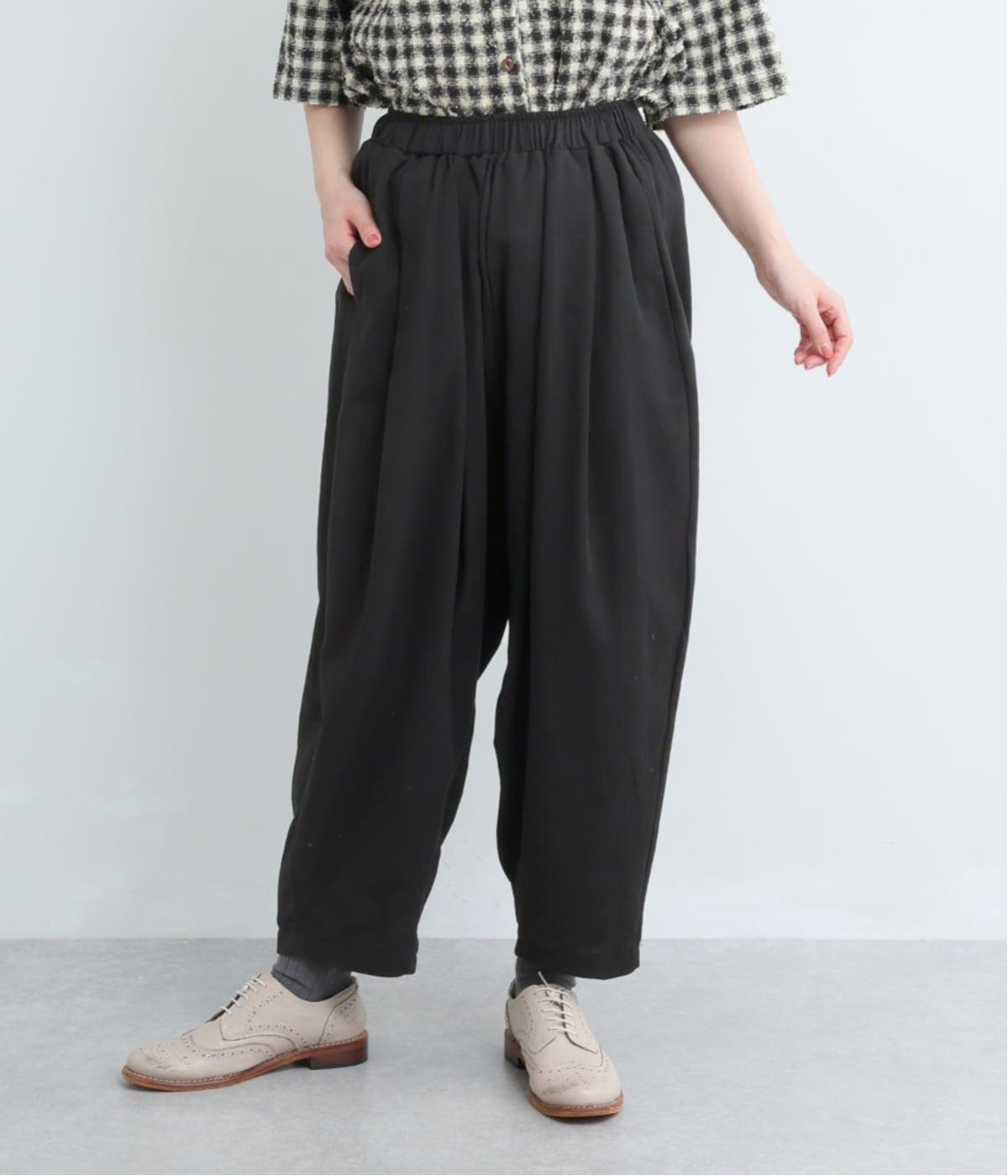 コットンリネン　配色ポケットダボットパンツ(ブラック×ナチュラル-F)