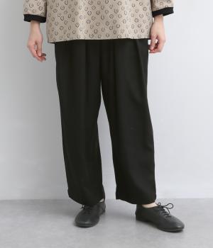 コットンリネン　テーパードパンツ(ブラック-F)