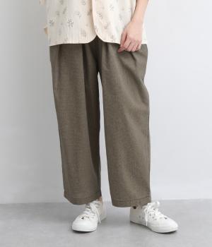 コットンリネン　テーパードパンツ(ブラック　千鳥-F)