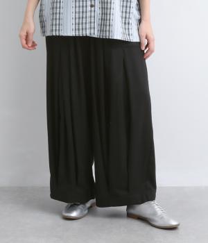 コットンリネン　　タックいりパンツ(ブラック-F)