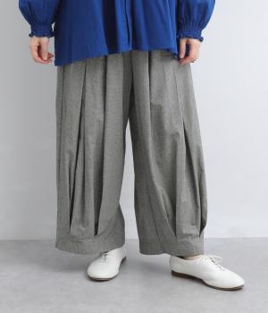 コットンリネン　　タックいりパンツ(ネイビー　千鳥-F)