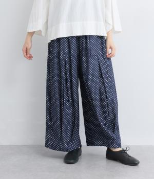 コットンシャンブレードットタック入りゆるパンツ(ワンウォッシュ-F)