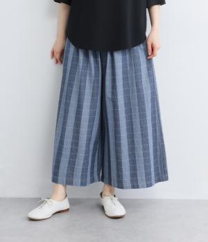 コットンストライプデニムキュロットパンツ(太ストライプネイビー-F)