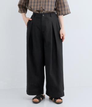 コットンワイドタックパンツ(ブラック-F)