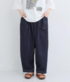 リネン混デニム　デザインポケットパンツ(ワンウォッシュ-F)