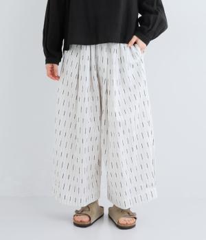 刺繍ストライプ　ウエストタックバルーンパンツ(ホワイト-F)