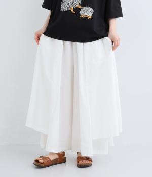 コットン2枚風ワイドパンツ(ホワイト-F)