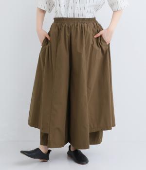 コットン2枚風ワイドパンツ(ブラウンカーキ-F)