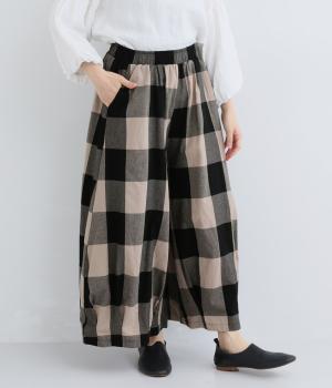 コットンブロックチェック　だぼだぼパンツ(ホワイト×ブラック-F)