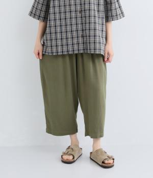 リネンレーヨン　アンクル丈パンツ(カーキ-F)