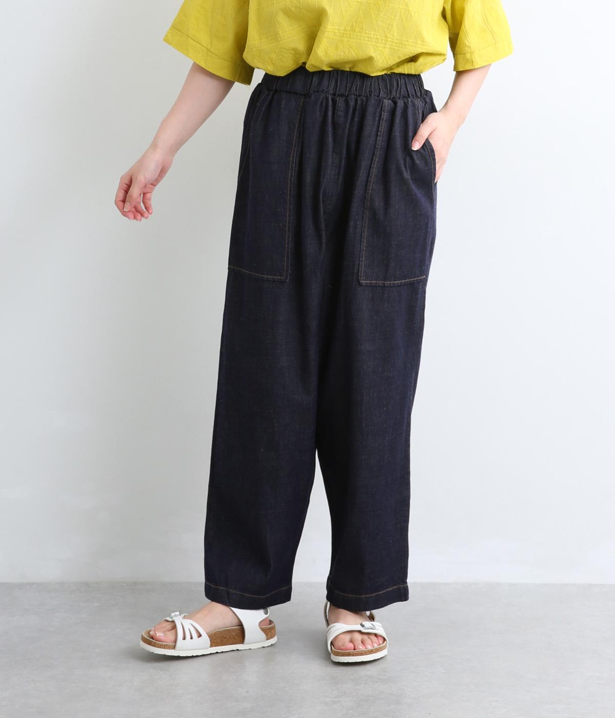コットンリネンテンセルデニム　ストレートシルエットパンツ(ネイビー-F)