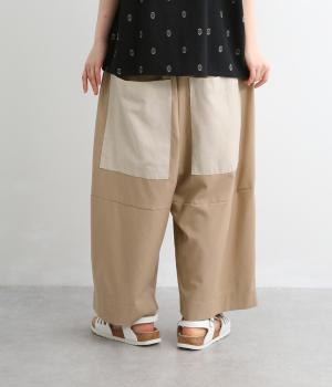 コットンリネンBIGポケット付きダボパンツ(ダークベージュ×ナチュラル-F)