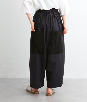 コットンリネンBIGポケット付きダボパンツ(ダークネイビー×ブラック-F)