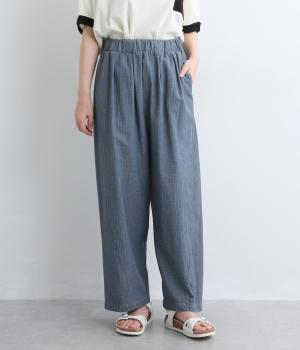 シャンブレーステッチストレート風パンツ(ブルー-F)